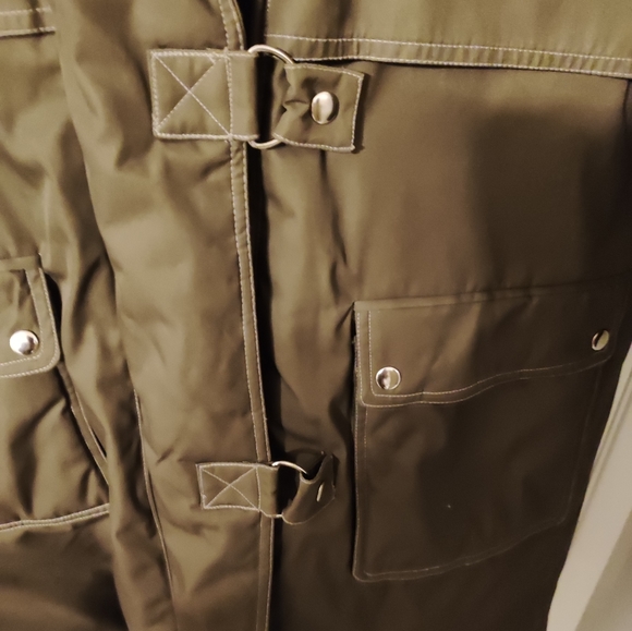 ♥️Mulberry Street Down Parka KhakiGreen long L flannel lined EUC - Picture 3 of 8
